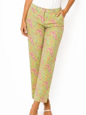 Lauren Ralph Lauren Cotton Stretch Pink & Green Paisley Flat Front Ankle…